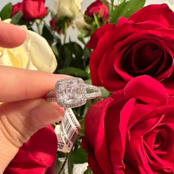 925 Sterling Silver CZ Halo Engagement/ Promise Ring - Picture 7 of 11